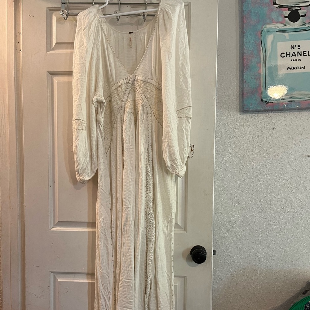 Free People Cream Lace-Trim Maxi Dress